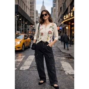 Vintage Susan Bristol Hand Embroiderd Cardigan Spring Cottage Flowers Sz M